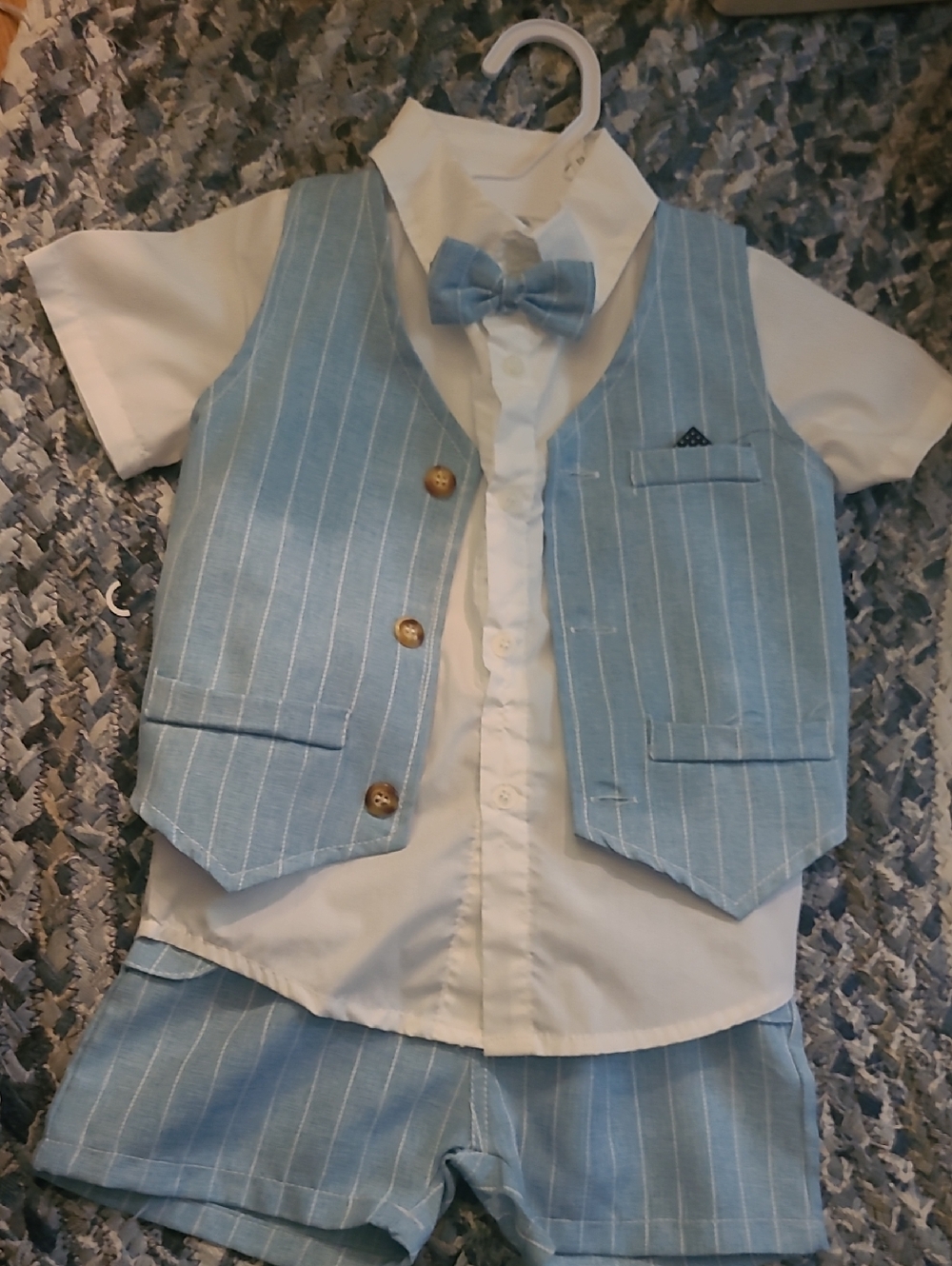 Baby Boys Blue Pinstripe Vest Set with Bow Tie